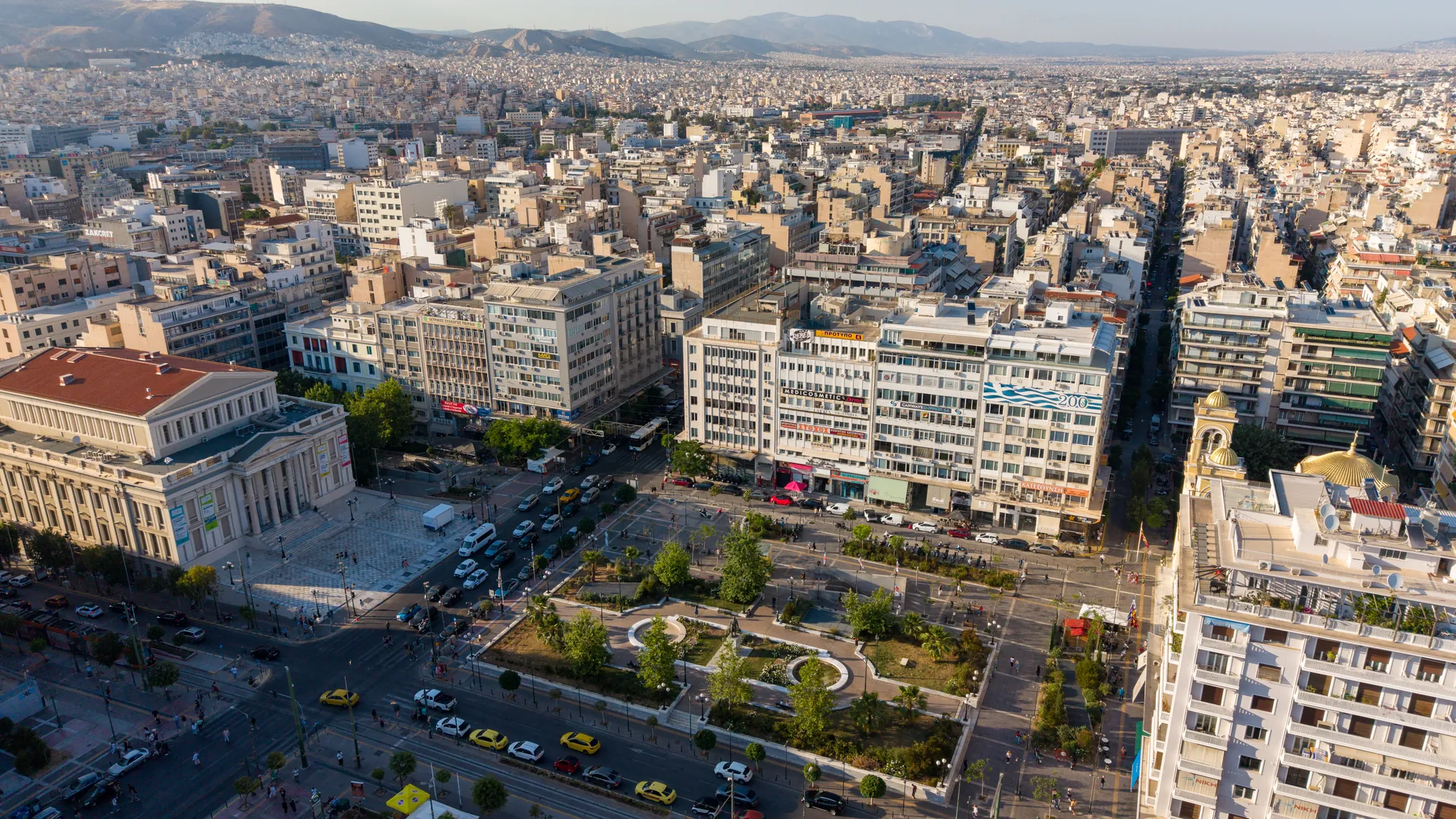 ORMOS Piraeus, the square in front of the Municipal Theatre of Piraeus from the air